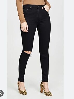 REFORMATION Destroyed Distressed Rip Knee Black Faded Skinny Jeans Size 25